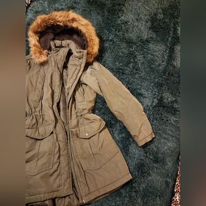 Fur trimmed hooded rain jacket